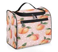 Woltant Pink Peach Polka Dot Large Waterproof Travel Toiletry Bag Hanging Makeup Bag with Hook Travel Wash bag for Women and Men
