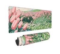 Woltant Pink Tulips Field Large Mouse Mat for Desk 80 X 30cm Gaming Mouse Pad Waterproof Keyboard and Mouse Mat Smooth Surface Desk Mat with Non-Slip Rubber Base for Office Home