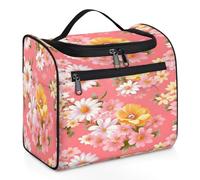 Woltant Pink White Daisy Floral Large Waterproof Travel Toiletry Bag Hanging Makeup Bag with Hook Travel Wash Bag for Women and Men