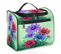 Woltant Purple Blue Red Daisy Large Waterproof Travel Toiletry Bag Hanging Makeup Bag with Hook Travel Wash Bag for Women and Men