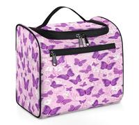 Woltant Purple Butterflies Floral Large Waterproof Travel Toiletry Bag Hanging Makeup Bag with Hook Travel Wash Bag for Women and Men