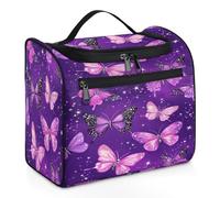 Woltant Purple Butterflies Large Waterproof Travel Toiletry Bag Hanging Makeup Bag with Hook Travel Wash Bag for Women and Men