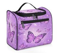 Woltant Purple Butterflies Star Large Waterproof Travel Toiletry Bag Hanging Makeup Bag with Hook Travel Wash Bag for Women and Men