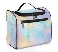 Woltant Rainbow Hears Line Large Waterproof Travel Toiletry Bag Hanging Makeup Bag with Hook Travel Wash Bag for Women and Men