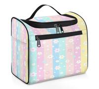 Woltant Rainbow Stripes Floral Large Waterproof Travel Toiletry Bag Hanging Makeup Bag with Hook Travel Wash Bag for Women and Men