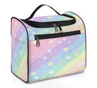 Woltant Rainbow Stripes Glitter Star Large Waterproof Travel Toiletry Bag Hanging Makeup Bag with Hook Travel Wash Bag for Women and Men