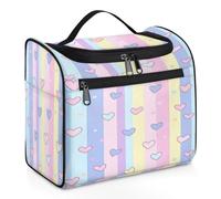Woltant Rainbow Stripes Heart Large Waterproof Travel Toiletry Bag Hanging Makeup Bag with Hook Travel Wash Bag for Women and Men