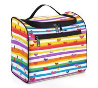 Woltant Rainbow Stripes Hearts Large Waterproof Travel Toiletry Bag Hanging Makeup Bag with Hook Travel Wash Bag for Women and Men