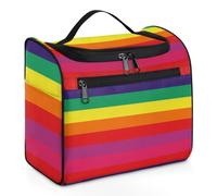 Woltant Rainbow Stripes Large Waterproof Travel Toiletry Bag Hanging Makeup Bag with Hook Travel Wash Bag for Women and Men