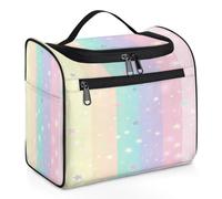 Woltant Rainbow Stripes Stars Glitter Large Waterproof Travel Toiletry Bag Hanging Makeup Bag with Hook Travel Wash Bag for Women and Men