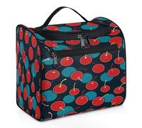 Woltant Red Cherry Blue Circle Large Waterproof Travel Toiletry Bag Hanging Makeup Bag with Hook Travel Wash bag for Women and Men