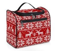 Woltant Red elk Snowflakes Large Waterproof Travel Toiletry Bag Hanging Makeup Bag with Hook Travel Wash Bag for Women and Men
