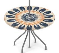 Woltant Round Tablecloth with Parasol Hole and Zipper Wipe Clean Table Cover with Elastic Edges Outdoor Table Protector for Garden Patio BBQ (Tribal Round Flower)
