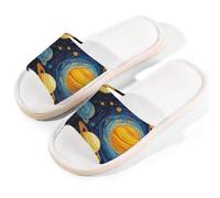 Woltant Solar System Planet Open Toe Slippers Women Comfortable and Breathable Summer Women's Slippers for Indoor Bedroom 7-8 (L)