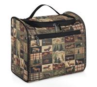 Woltant Vintage Patchwork Autumn Animals Large Waterproof Travel Toiletry Bag Hanging Makeup Bag with Hook Travel Wash Bag for Women and Men