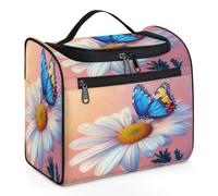 Woltant White Daisy Butterfly Large Waterproof Travel Toiletry Bag Hanging Makeup Bag with Hook Travel Wash Bag for Women and Men