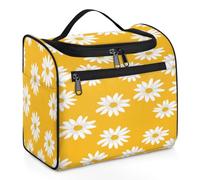 Woltant White Daisy Large Waterproof Travel Toiletry Bag Hanging Makeup Bag with Hook Travel Wash Bag for Women and Men