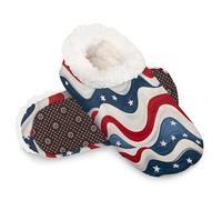 Woltant Winter Warm Plush Slippers for Women and Men Soft Indoor Slippers Non-Slip Rubber Sole Abstract Flag Star House Bedroom Shoes-M