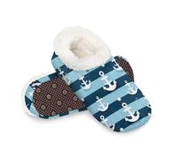 Woltant Winter Warm Plush Slippers for Women and Men Soft Indoor Slippers Non-Slip Rubber Sole Anchor Stripe House Bedroom Shoes-L