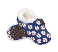 Woltant Winter Warm Plush Slippers for Women and Men Soft Indoor Slippers Non-Slip Rubber Sole Baseballs Blue House Bedroom Shoes-XXL