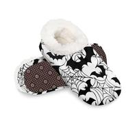 Woltant Winter Warm Plush Slippers for Women and Men Soft Indoor Slippers Non-Slip Rubber Sole Bats Spider Webs House Bedroom Shoes-XXL