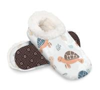Woltant Winter Warm Plush Slippers for Women and Men Soft Indoor Slippers Non-Slip Rubber Sole Cartoon Turtles House Bedroom Shoes-XL