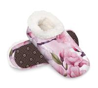 Woltant Winter Warm Plush Slippers for Women and Men Soft Indoor Slippers Non-Slip Rubber Sole Cherry Blossom Branch Pink House Bedroom Shoes-XL