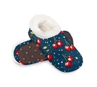 Woltant Winter Warm Plush Slippers for Women and Men Soft Indoor Slippers Non-Slip Rubber Sole Cherry House Bedroom Shoes-L