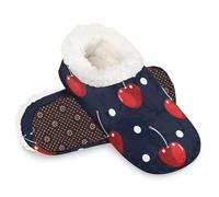 Woltant Winter Warm Plush Slippers for Women and Men Soft Indoor Slippers Non-Slip Rubber Sole Cherry Polka Dot House Bedroom Shoes-M