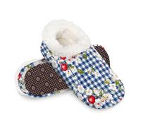 Woltant Winter Warm Plush Slippers for Women and Men Soft Indoor Slippers Non-Slip Rubber Sole Cherry Blue Plaid House Bedroom Shoes-M