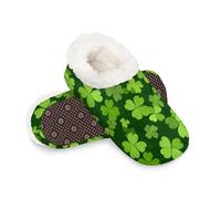 Woltant Winter Warm Plush Slippers for Women and Men Soft Indoor Slippers Non-Slip Rubber Sole Clover Green House Bedroom Shoes-XL