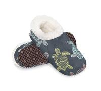 Woltant Winter Warm Plush Slippers for Women and Men Soft Indoor Slippers Non-Slip Rubber Sole Colorful Turtles House Bedroom Shoes-XXL