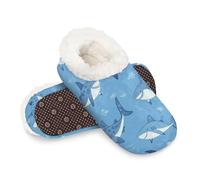 Woltant Winter Warm Plush Slippers for Women and Men Soft Indoor Slippers Non-Slip Rubber Sole Cute Sharks Blue House Bedroom Shoes-M