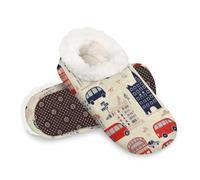 Woltant Winter Warm Plush Slippers for Women and Men Soft Indoor Slippers Non-Slip Rubber Sole Cute Cars Buildings House Bedroom Shoes-L