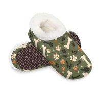 Woltant Winter Warm Plush Slippers for Women and Men Soft Indoor Slippers Non-Slip Rubber Sole Dog Bones Paw House Bedroom Shoes-L