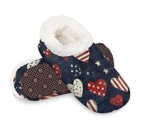 Woltant Winter Warm Plush Slippers for Women and Men Soft Indoor Slippers Non-Slip Rubber Sole Flag Hearts House Bedroom Shoes-XXL
