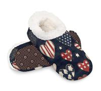 Woltant Winter Warm Plush Slippers for Women and Men Soft Indoor Slippers Non-Slip Rubber Sole Flag Star Hearts House Bedroom Shoes-XXL