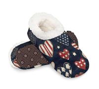 Woltant Winter Warm Plush Slippers for Women and Men Soft Indoor Slippers Non-Slip Rubber Sole Flag Star Hearts House Bedroom Shoes-L