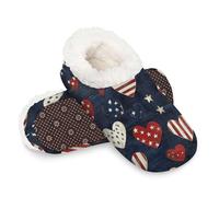 Woltant Winter Warm Plush Slippers for Women and Men Soft Indoor Slippers Non-Slip Rubber Sole Flag Hearts House Bedroom Shoes-XXL