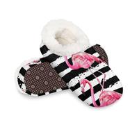 Woltant Winter Warm Plush Slippers for Women and Men Soft Indoor Slippers Non-Slip Rubber Sole Flamingos On Stripes House Bedroom Shoes-M