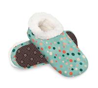 Woltant Winter Warm Plush Slippers for Women and Men Soft Indoor Slippers Non-Slip Rubber Sole Green Polka Dots House Bedroom Shoes-L