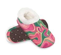 Woltant Winter Warm Plush Slippers for Women and Men Soft Indoor Slippers Non-Slip Rubber Sole Green Pink Flowing Liquid House Bedroom Shoes-M