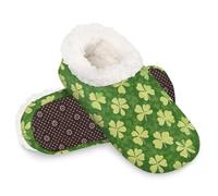 Woltant Winter Warm Plush Slippers for Women and Men Soft Indoor Slippers Non-Slip Rubber Sole Green Clover Leaves House Bedroom Shoes-XXL
