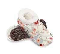 Woltant Winter Warm Plush Slippers for Women and Men Soft Indoor Slippers Non-Slip Rubber Sole Japanese Style Cherry Blossom House Bedroom Shoes-M