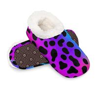 Woltant Winter Warm Plush Slippers for Women and Men Soft Indoor Slippers Non-Slip Rubber Sole Leopard Print Neon Rainbow House Bedroom Shoes-XXL