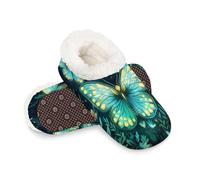 Woltant Winter Warm Plush Slippers for Women and Men Soft Indoor Slippers Non-Slip Rubber Sole Piante Farfalle Verdi House Bedroom Shoes-XL