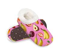 Woltant Winter Warm Plush Slippers for Women and Men Soft Indoor Slippers Non-Slip Rubber Sole Pink Fruits House Bedroom Shoes-XL