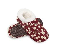 Woltant Winter Warm Plush Slippers for Women and Men Soft Indoor Slippers Non-Slip Rubber Sole Red Cherry Flower House Bedroom Shoes-XXL
