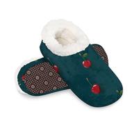 Woltant Winter Warm Plush Slippers for Women and Men Soft Indoor Slippers Non-Slip Rubber Sole Simple Cherry House Bedroom Shoes-XXL