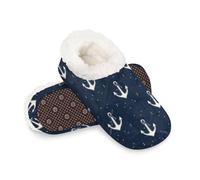 Woltant Winter Warm Plush Slippers for Women and Men Soft Indoor Slippers Non-Slip Rubber Sole Small Anchor House Bedroom Shoes-L